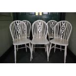 SET OF SIX LATER WHITE PAINTED SPINDLE BACK KITCHEN CHAIRS