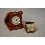 EARLY 20TH CENTURY JAEGER EIGHT DAY SWISS MADE ART DECO STYLED TRAVELLING CLOCK, TOGETHER WITH AN