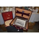 VINTAGE LEATHER COVERED BRIEFCASE BY BALLY, A VINTAGE TRAVELLING STATIONERY FOLIO, TOGETHER WITH A