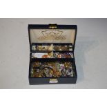 JEWELLERY BOX CONTAINING LARGE COLLECTION ASSORTED COSTUME JEWELLERY TO INCLUDE YELLOW AND WHITE