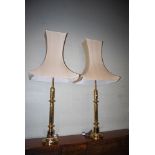 PAIR OF OVERSIZED BRASS TABLE LAMPS AND SHADES