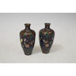 PAIR OF LATE 19TH/ EARLY 20TH CENTURY MINIATURE JAPANESE CLOISONNE BLUE GROUND VASES DECORATED