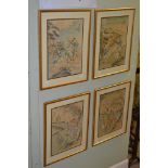 SET OF FOUR CHINESE PAINTED SILK PICTURES, EARLY 20TH CENTURY, SIGNED