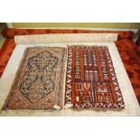 SMALL BLUE GROUND PERSIAN RUG TOGETHER WITH A MADDER GROUND PRAYER MAT