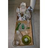 BOX OF ASSORTED CERAMICS, TWO TABLE LAMPS TOGETHER WITH A BOX OF ASSORTED GLASSWARE