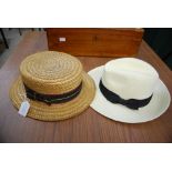 VINTAGE OLNEY STRAW BOATER AND ANOTHER PANAMA TYPE HAT