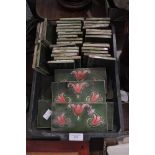 COLLECTION OF LATE VICTORIAN ART NOUVEAU GREEN GROUND TILES, SQUARE AND RECTANGULAR SOME WITH