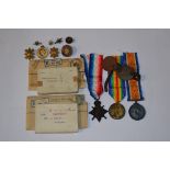 GREAT WAR GROUP OF THREE MEDALS INSCRIBED TO PTE. A. DUNCAN R. HIGHRS ACCOMPANYING DOG TAGS AND