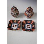 PAIR OF 19TH CENTURY JAPANESE IMARI PORCELAIN JARS AND COVERS, TOGETHER WITH A PAIR OF 19TH