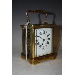 LACQUERED BRASS CARRIAGE CLOCK WITH ROMAN NUMERAL DIAL, FRANKLIN, HARE AND GOODLAND LTD. TAUNTON,