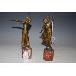 PAIR OF EARLY 20TH CENTURY AUSTRIAN COLD PAINTED BRONZE ART DECO FEMALE DANCERS, ON MOTTLED RED