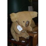 RARE LATE 19TH/ EARLY 20TH CENTURY KOALA BEAR TOY WITH BOOT BUTTON EYE, LEATHER NOSE AND PADS,