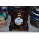 19TH CENTURY MANTEL CLOCK WITH WHITE ENAMEL ROMAN NUMERAL DIAL IN PART EBONISED CASED, TOGETHER WITH