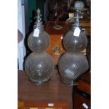 PAIR OF LATE 19TH/ EARLY 20TH CENTURY FRENCH WIRE BOUND CLEAR GLASS DOUBLE GOURD FORM SODA