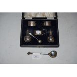 PAIR OF SHEFFIELD SILVER JAM SPOONS WITH TREFOIL ENDS, TOGETHER WITH A BIRMINGHAM SILVER FIVE