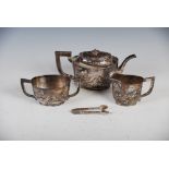 A LATE 19TH / EARLY 20TH CENTURY CHINESE SILVER THREE PIECE TEA SET