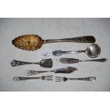 COLLECTION OF SILVER FLATWARE TO INCLUDE EDINBURGH SILVER GILT SERVING SPOON WITH EMBOSSED BOWL