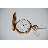 18CT GOLD HUNTER CASED POCKET WATCH, THE WHITE ROMAN NUMERAL DIAL SIGNED 'J HARGREAVES AND CO.