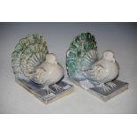 PAIR OF ART DECO GLAZED PLASTER DOVE FORM BOOKENDS, SIGNED 'D.S. GORDON' DATED 1936