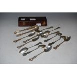 SET OF TWELVE 19TH CENTURY GLASGOW SILVER TEASPOONS AND SUGAR TONGS IN ORIGINAL BOX