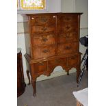 20TH CENTURY WALNUT WILLIAM AND MARY STYLE DRINKS CABINET MODELLED ON AN EARLY CHEST ON STAND FORM