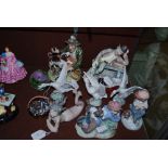 SIX PIECES OF LLADRO PORCELAIN TO INCLUDE THREE GEESE FIGURES, MERMAID, TWO BOY AND DOG FIGURE