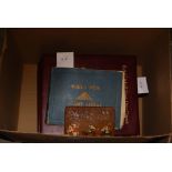 A VINTAGE WORLD WIDE STAMP ALBUM, SMALL BOX CONTAINING ASSORTED LOOSE STAMPS AND FOUR ASSORTED