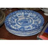 SIX 19TH CENTURY SPODE BLUE AND WHITE TRANSFER PRINTED PLATES, IMPRESSED AND PRINTED MARKS