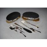 TWO SILVER MOUNTED OVAL SHAPED BRUSHES, TOGETHER WITH ASSORTED SILVER FLATWARE