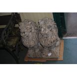 PAIR OF COMPOSITE STONE GARDEN LIONS