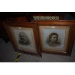 PAIR OF LATE 19TH / EARLY 20TH CENTURY OAK FRAMED PORTRAIT PHOTOGRAPHS OF GENTLEMAN AND WIFE