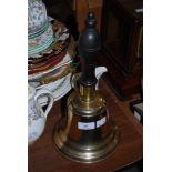 LATE 19TH/EARLY 20TH CENTURY BRONZE SCHOOL BELL WITH TURNED WOODEN HANDLE