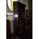 19TH CENTURY MAHOGANY AND BOXWOOD LINED HANGING CORNER CUPBOARD WITH ASTRAGAL GLAZED DOOR
