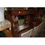 EMPIRE STYLE REPRODUCTION MAHOGANY MIRROR BACK CONSOLE TABLE WITH WINGED MONOPODIA SUPPORTS