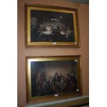 PAIR OF 19TH CENTURY COLOURED ENGRAVINGS - TAVERN SCENE AND INTERIOR SCENE WITH GENTLEMAN SITTING