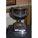 19TH CENTURY BRONZED URN ON STEPPED MARBLE PLINTH