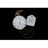 18CT GOLD CASED OPEN FACED POCKET WATCH. STODDART, LONDON NUMBER 44534, THE WHITE ENAMEL DIAL WITH