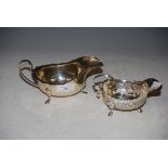 BIRMINGHAM SILVER SAUCE BOAT, TOGETHER WITH A SMALLER CHESTER SILVER SAUCE BOAT WITH EMBOSSED