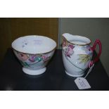 ELIZABETH MARY WATT - HAND PAINTED SUGAR BOWL AND MATCHING CREAM JUG SIGNED WITH INTIALS EMW