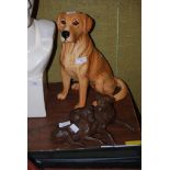 A BESWICK MODEL OF A GOLDEN LABRADOR NO. 2314 TOGETHER WITH A DOUBLE BRONZED COMPOSITE FIGURE