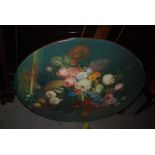 PAIR OF DECORATIVE OVAL SHAPED FURNISHING PICTURES DEPICTING FERNS AND FLOWERS