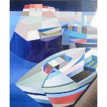 AR Carol Paterson (20th centurty) Lobster boats in harbour oil on canvas, signed lower right 59cm
