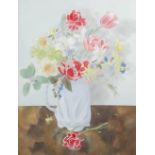 AR Barbara Balmer RSA RSW RGI (1929-2017) Still life with red tulips and daffodils watercolour,