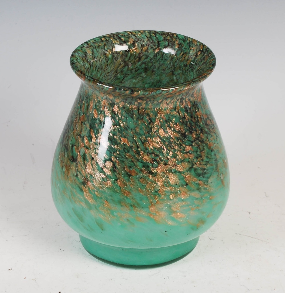 A Monart vase, shape RA, mottled black and green glass with gold coloured inclusions, bearing - Image 2 of 5