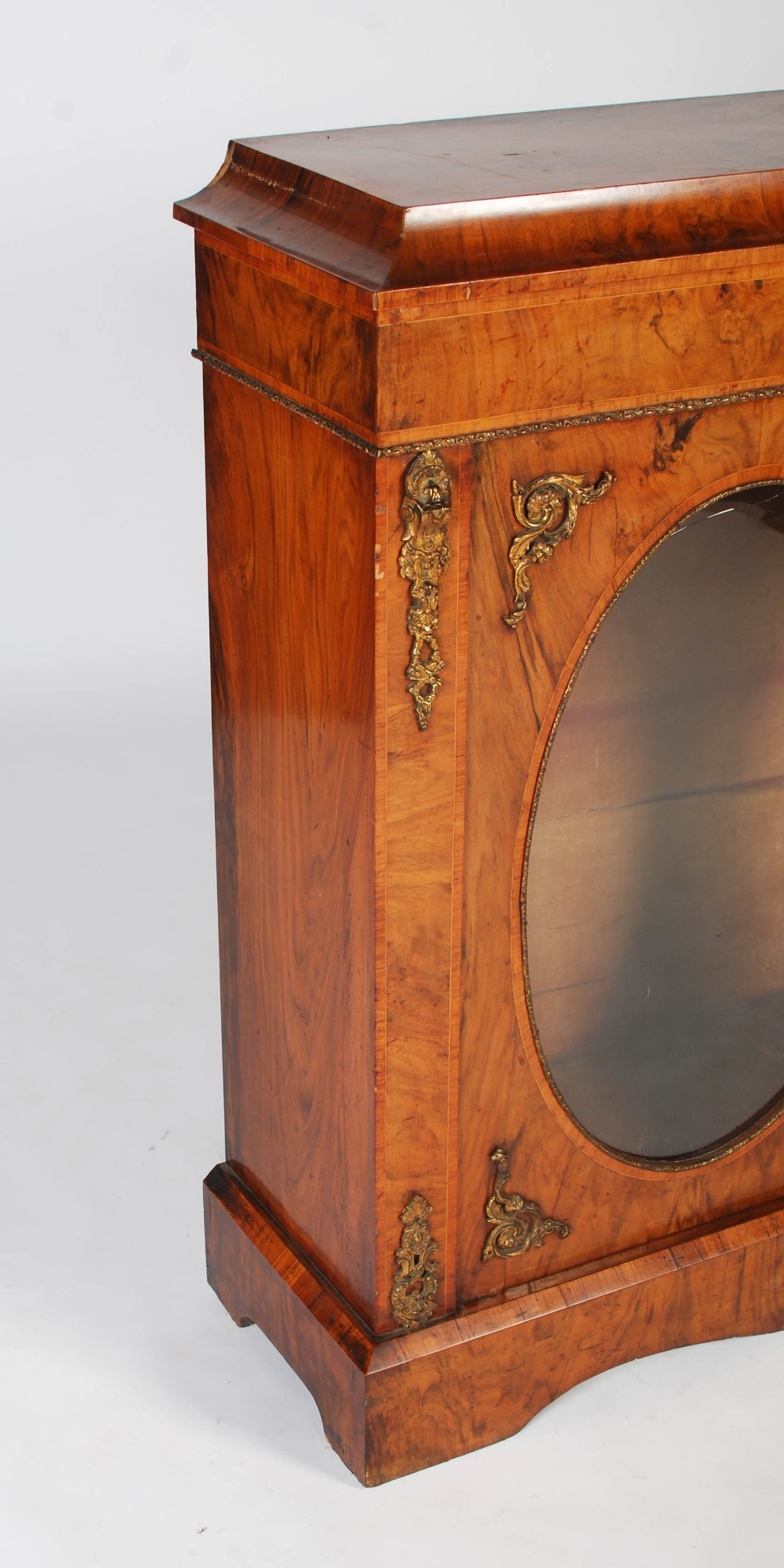 A Victorian walnut and gilt metal mounted credenza, the rectangular top and plain frieze above two - Image 2 of 6