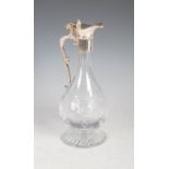 A modern silver mounted glass claret jug, Birmingham, 1995, maker LRW, with engraved fruiting vine