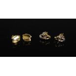 Two pairs of 9ct gold earrings, comprising: a pair of 9 carat gold overlapping leaf earrings, MP,