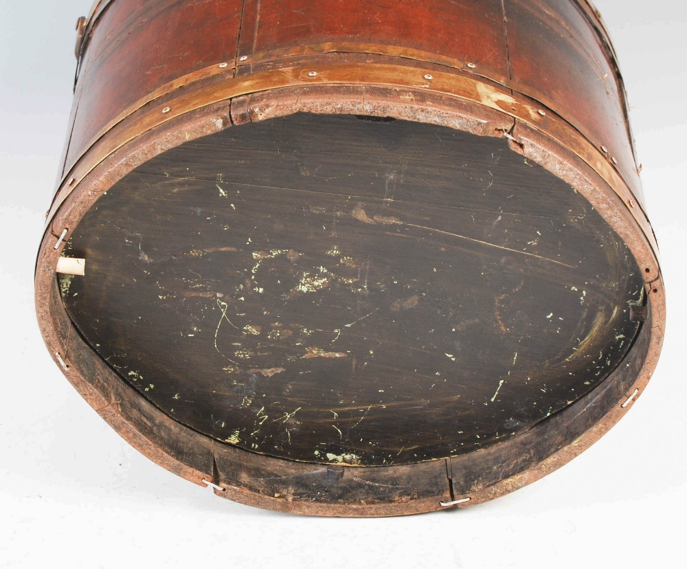 A 19th century mahogany and brass bound oval pail, with hinged carry handle, 34cm high x 34cm wide. - Image 4 of 5