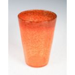 A Monart vase, shape OE, mottled dark to light red/ orange and clear glass, bearing original paper