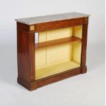 A 19th century rosewood and gilt metal open bookcase with faux marble top, the grey, white and black